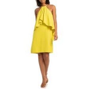 Trina Turk Yellow Cape Style Sleeveless Dress Lined Flowy - Size Large